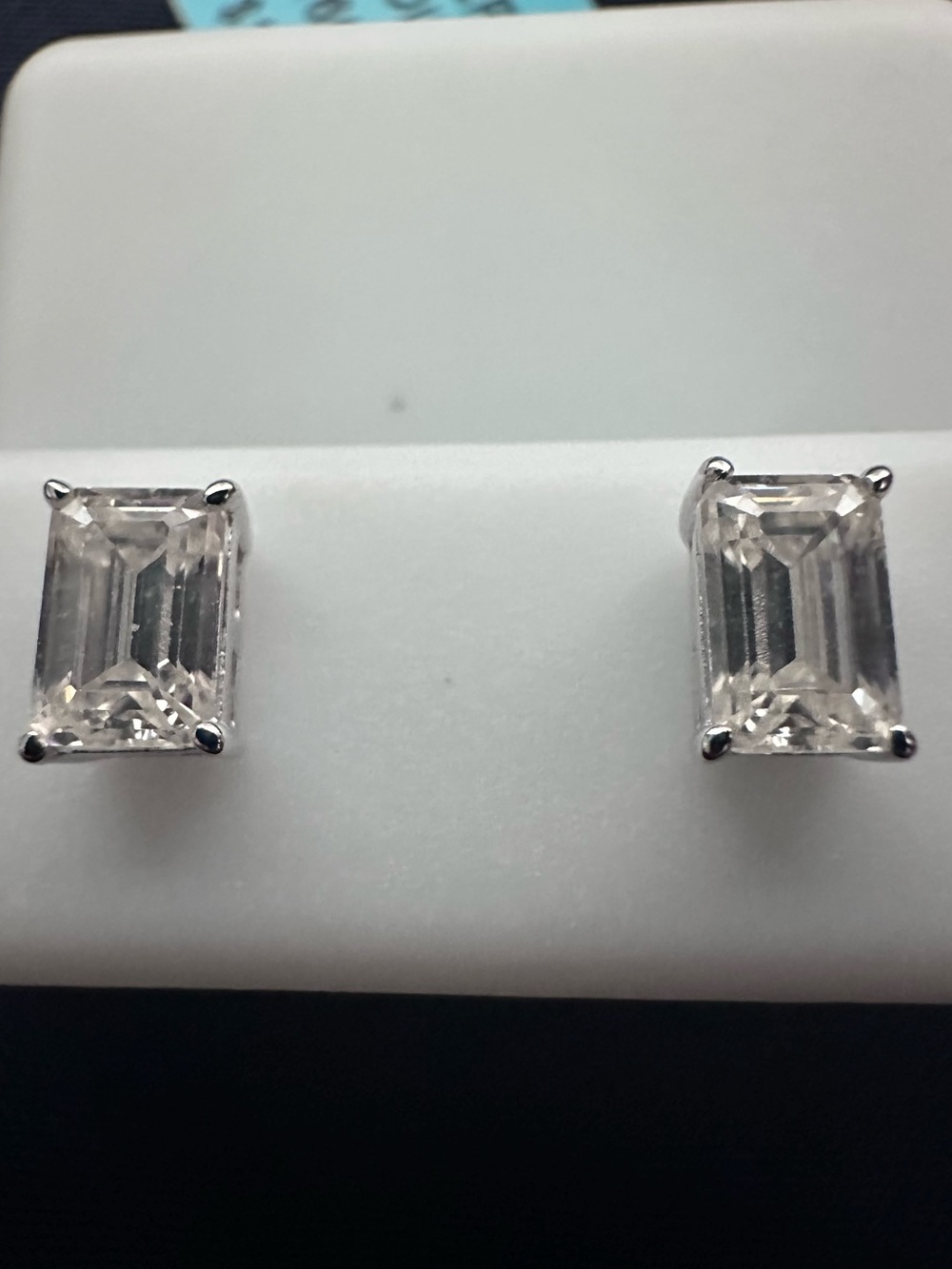 NWT .925 Sterling Silver Moissanite Emerald Cut Stud Earrings 1.60CTW VVS1 D